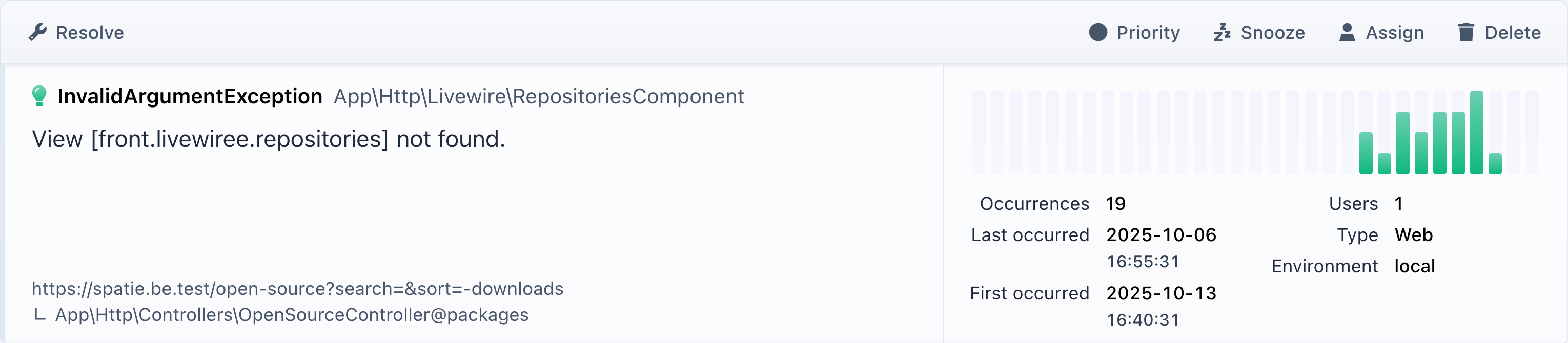 Screenshot of project screen showing list of errors