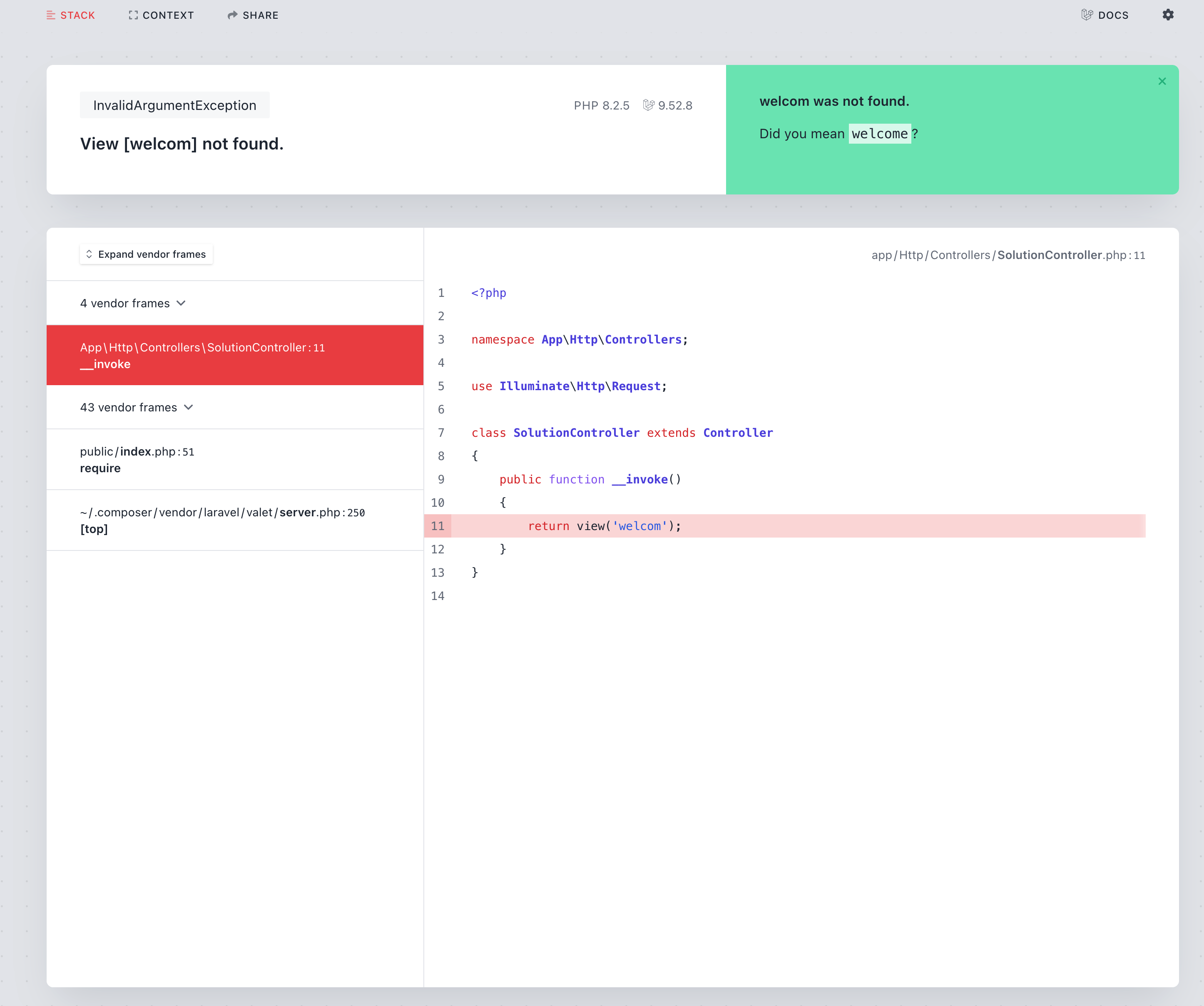 Screenshot of error with non runnable solution