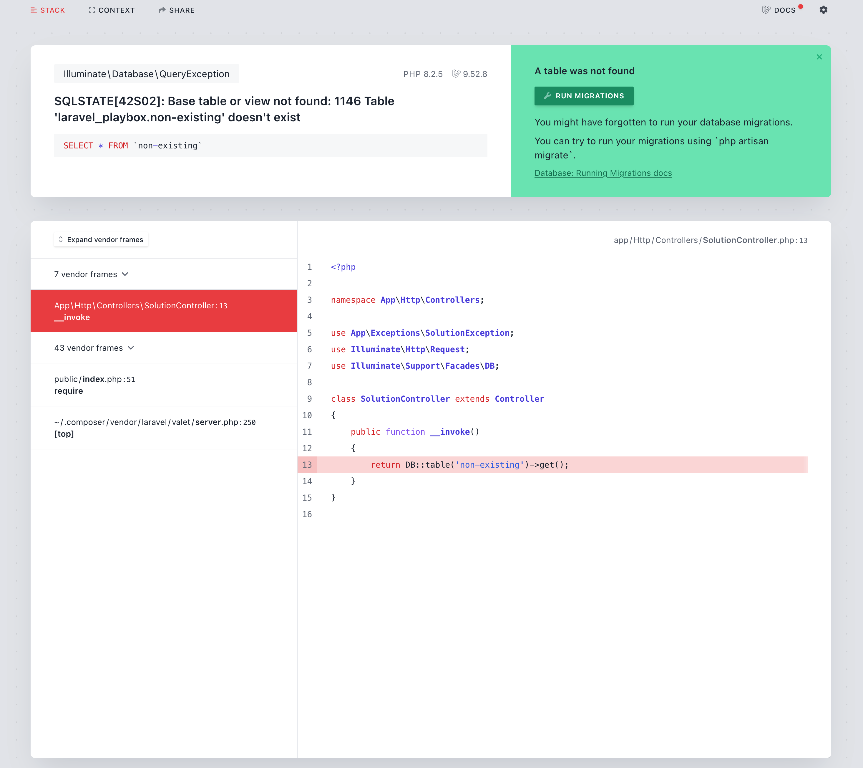 Screenshot of error with runnable solution